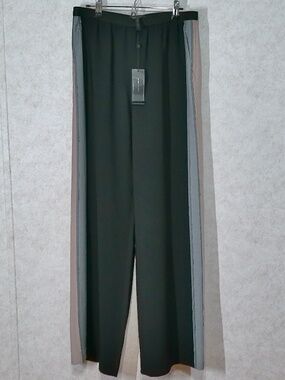 NWT BCBGMaxazria Palazzo Pants, Black,Side Stripes Gray&Kaki Elastic Waist Sz S